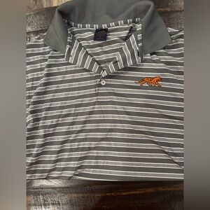 Gray Striped Polo Shirt with Auburn Tiger Logo mens small B